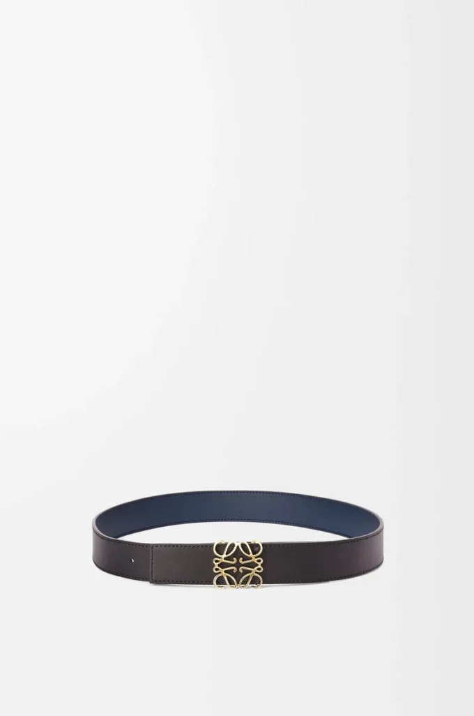 Reversible Anagram belt in smooth calfskin Black/Ocean/Gold