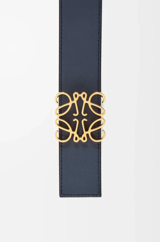Reversible Anagram belt in smooth calfskin Black/Ocean/Gold
