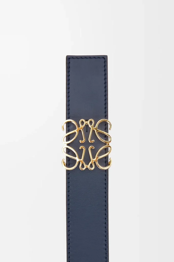 Reversible Anagram belt in smooth calfskin Black/Ocean/Gold