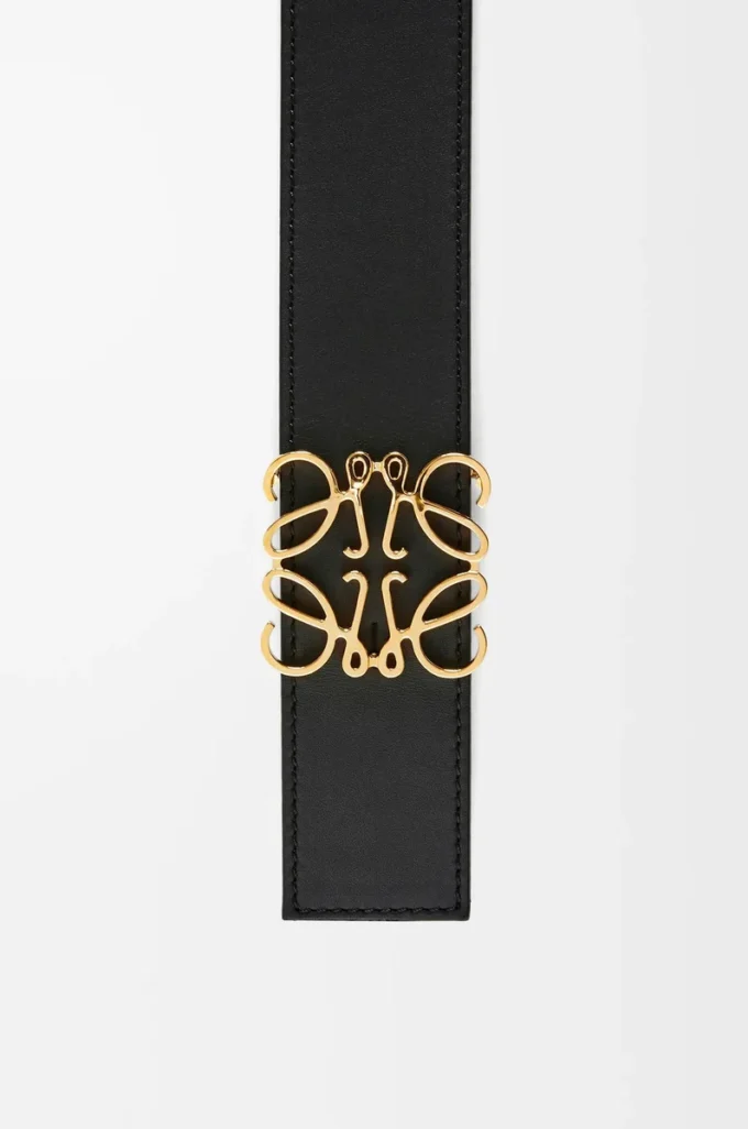 Reversible Anagram belt in smooth calfskin Black/Ocean/Gold