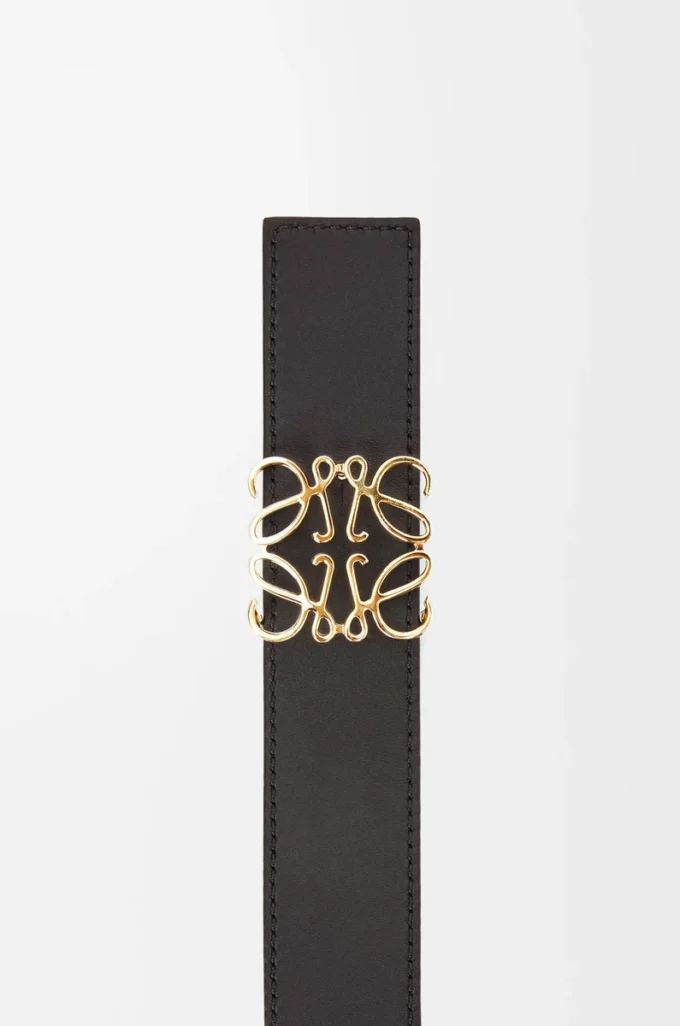 Reversible Anagram belt in smooth calfskin Black/Ocean/Gold