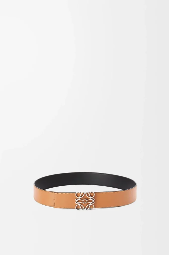 Reversible Anagram belt in smooth calfskin Black/Tan/Palladium