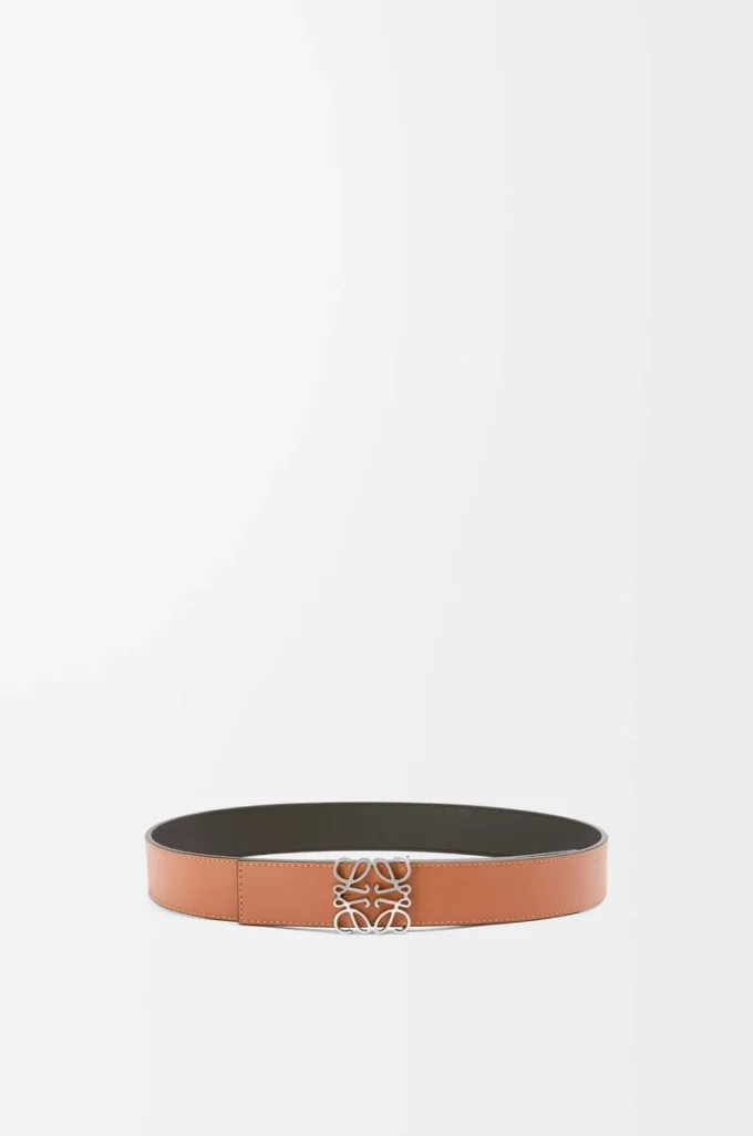 Reversible Anagram belt in smooth calfskin Black/Tan/Palladium