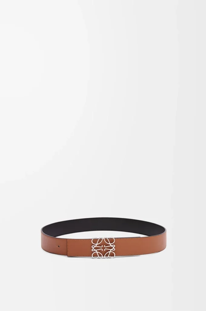 Reversible Anagram belt in smooth calfskin Black/Tan/Palladium