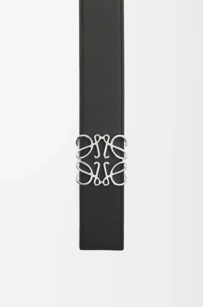 Reversible Anagram belt in smooth calfskin Black/Tan/Palladium