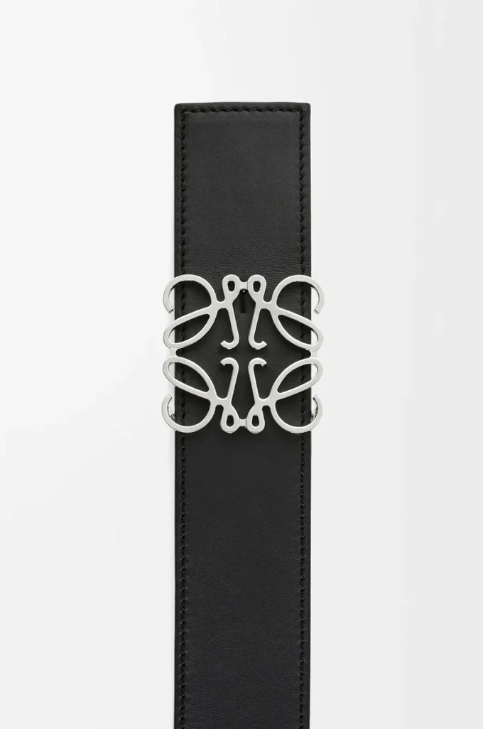 Reversible Anagram belt in smooth calfskin Black/Tan/Palladium