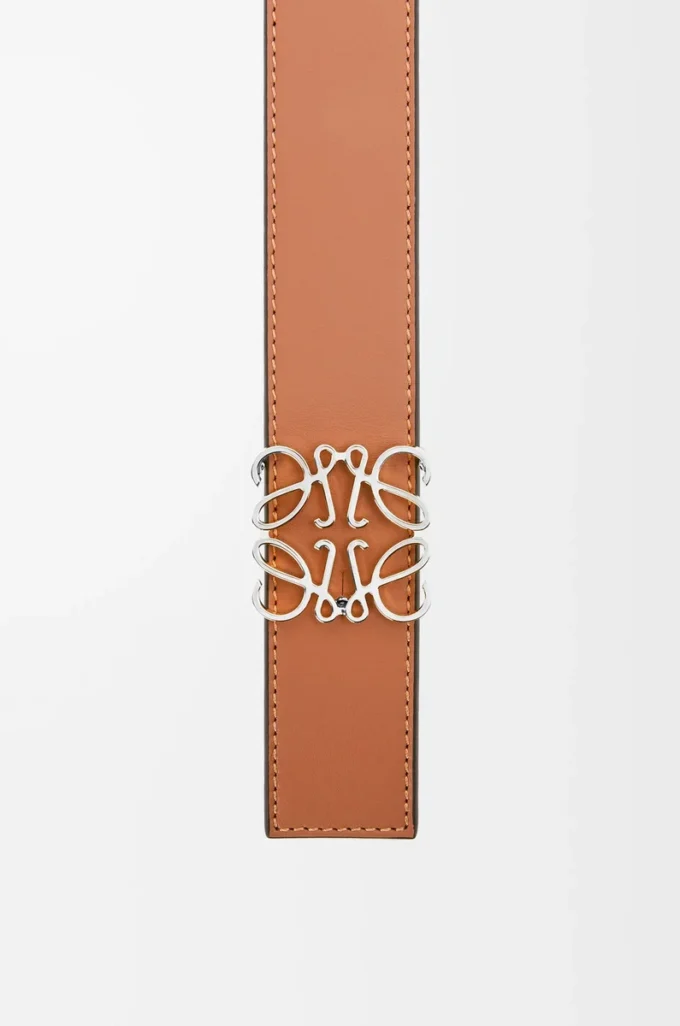 Reversible Anagram belt in smooth calfskin Black/Tan/Palladium