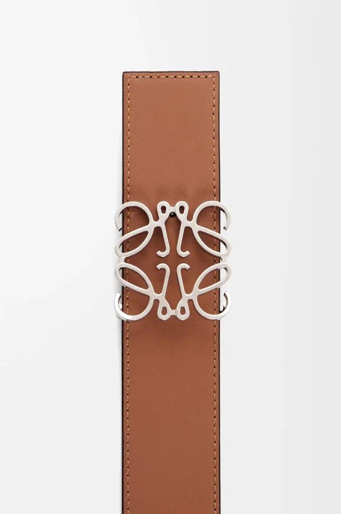 Reversible Anagram belt in smooth calfskin Black/Tan/Palladium
