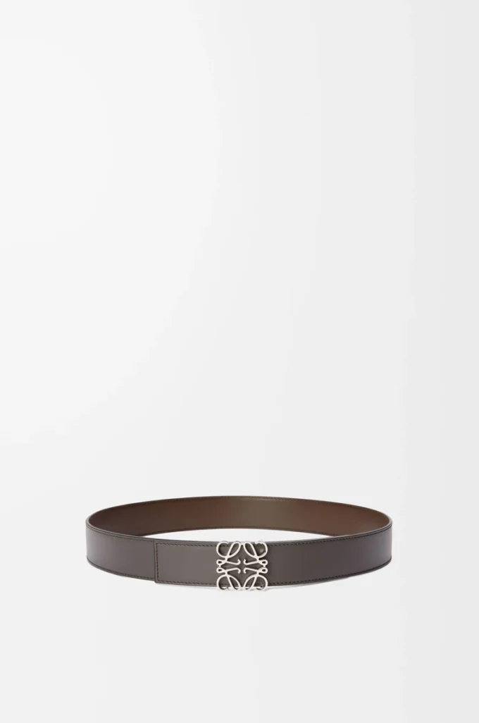 Reversible Anagram belt in smooth calfskin Dark Grey/Dark Cigar/Palladium