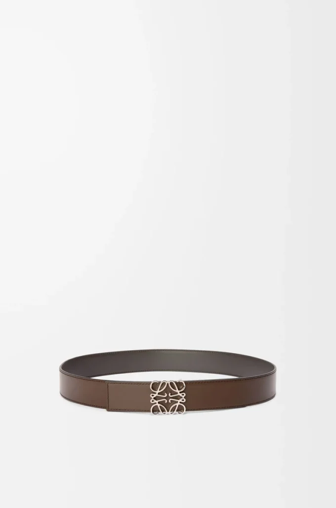 Reversible Anagram belt in smooth calfskin Dark Grey/Dark Cigar/Palladium