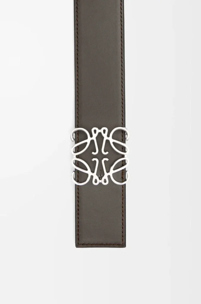 Reversible Anagram belt in smooth calfskin Dark Grey/Dark Cigar/Palladium