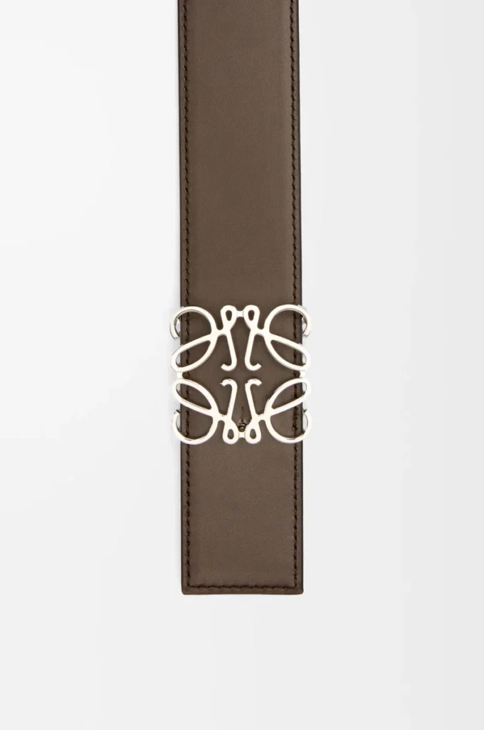 Reversible Anagram belt in smooth calfskin Dark Grey/Dark Cigar/Palladium