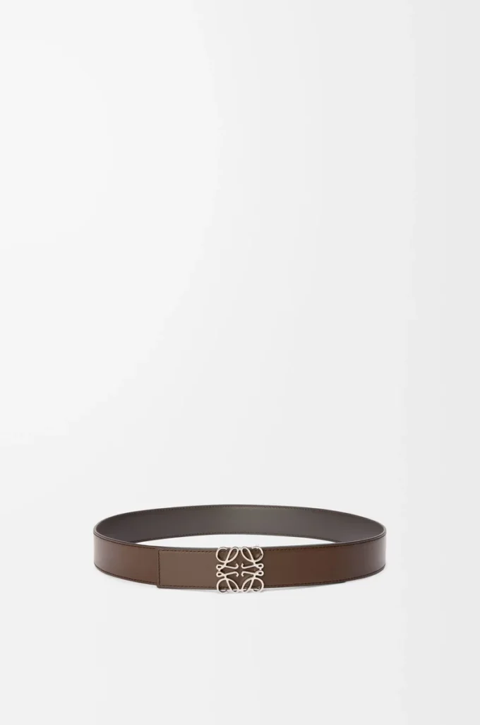 Reversible Anagram belt in smooth calfskin Dark Grey/Dark Cigar/Palladium