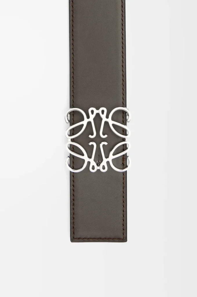 Reversible Anagram belt in smooth calfskin Dark Grey/Dark Cigar/Palladium