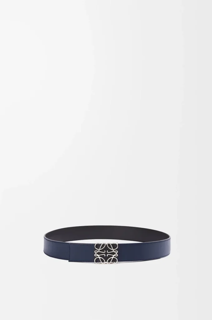 Reversible Anagram belt in smooth calfskin Ocean/Black/Palladium