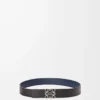 Reversible Anagram belt in smooth calfskin Ocean/Black/Palladium