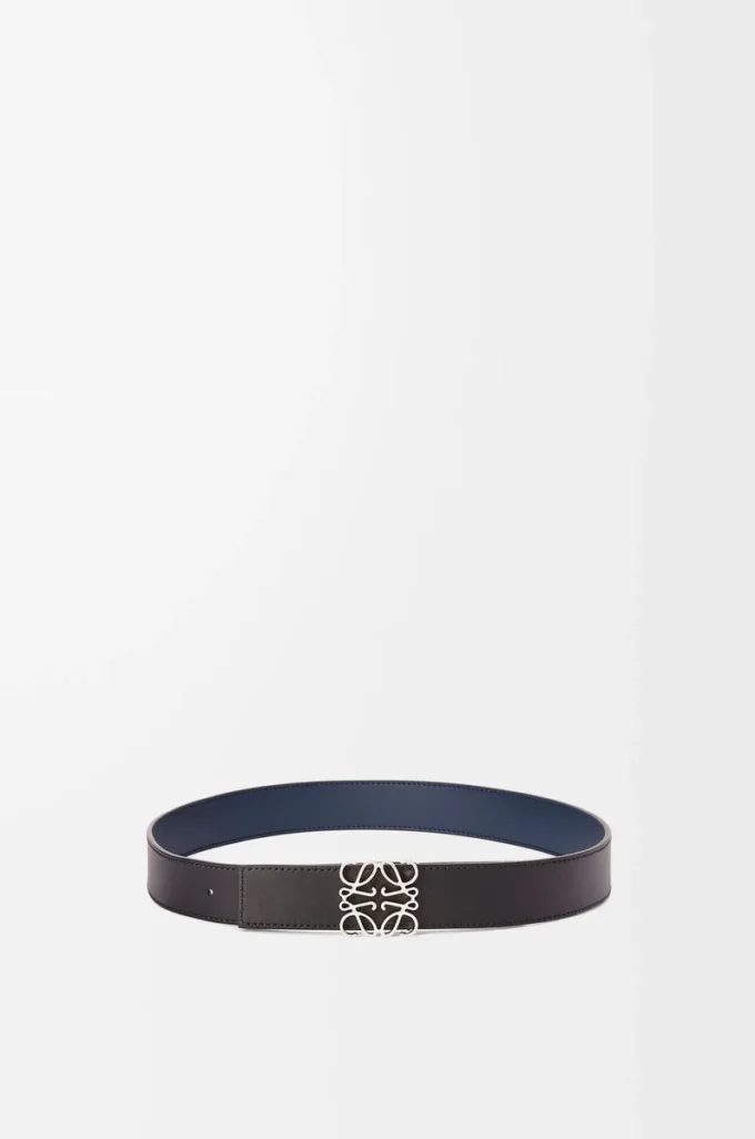 Reversible Anagram belt in smooth calfskin Ocean/Black/Palladium
