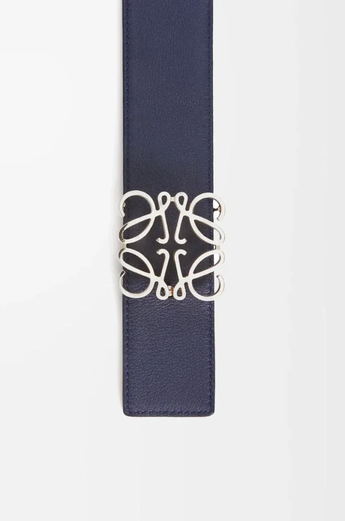 Reversible Anagram belt in smooth calfskin Ocean/Black/Palladium
