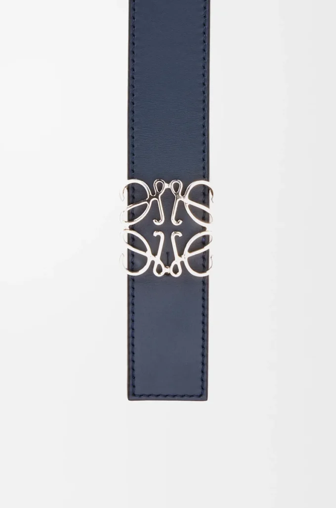 Reversible Anagram belt in smooth calfskin Ocean/Black/Palladium