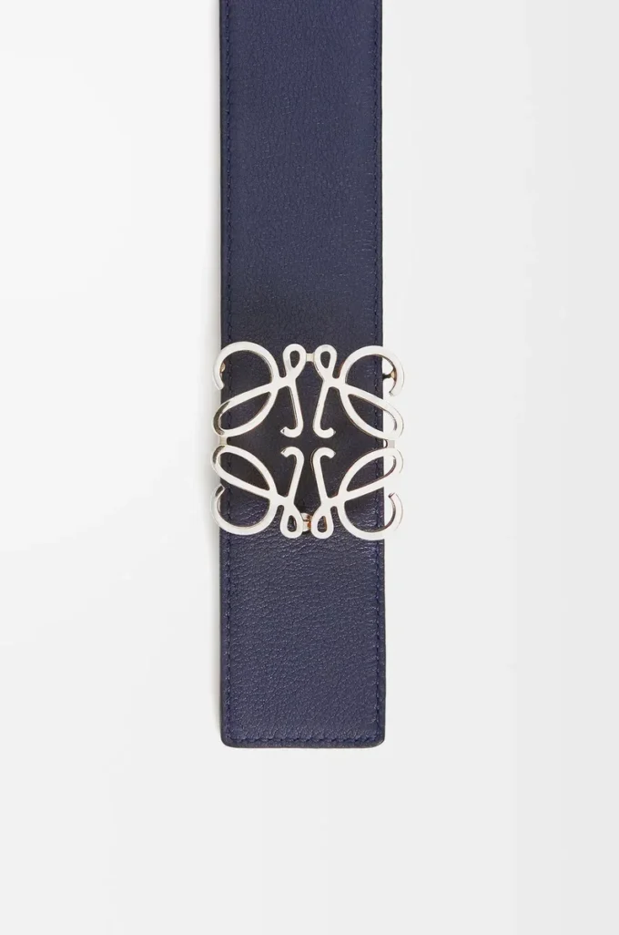 Reversible Anagram belt in smooth calfskin Ocean/Black/Palladium