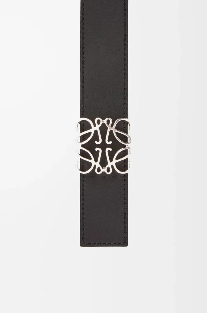 Reversible Anagram belt in smooth calfskin Ocean/Black/Palladium