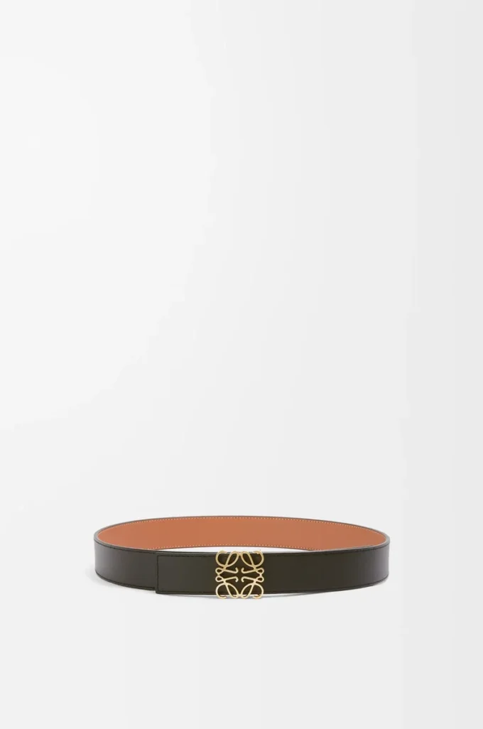 Reversible Anagram belt in smooth calfskin Tan/Black/Gold