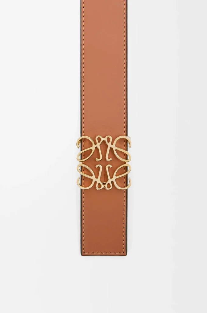 Reversible Anagram belt in smooth calfskin Tan/Black/Gold