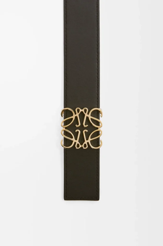 Reversible Anagram belt in smooth calfskin Tan/Black/Gold