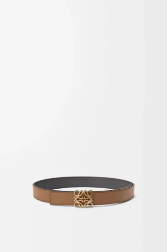 Reversible Anagram Bombé belt in smooth calfskin Mocha/Slate