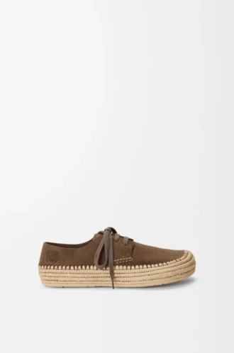 Rio lace-up in suede and raffia Taupe