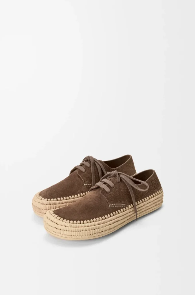 Rio lace-up in suede and raffia Taupe