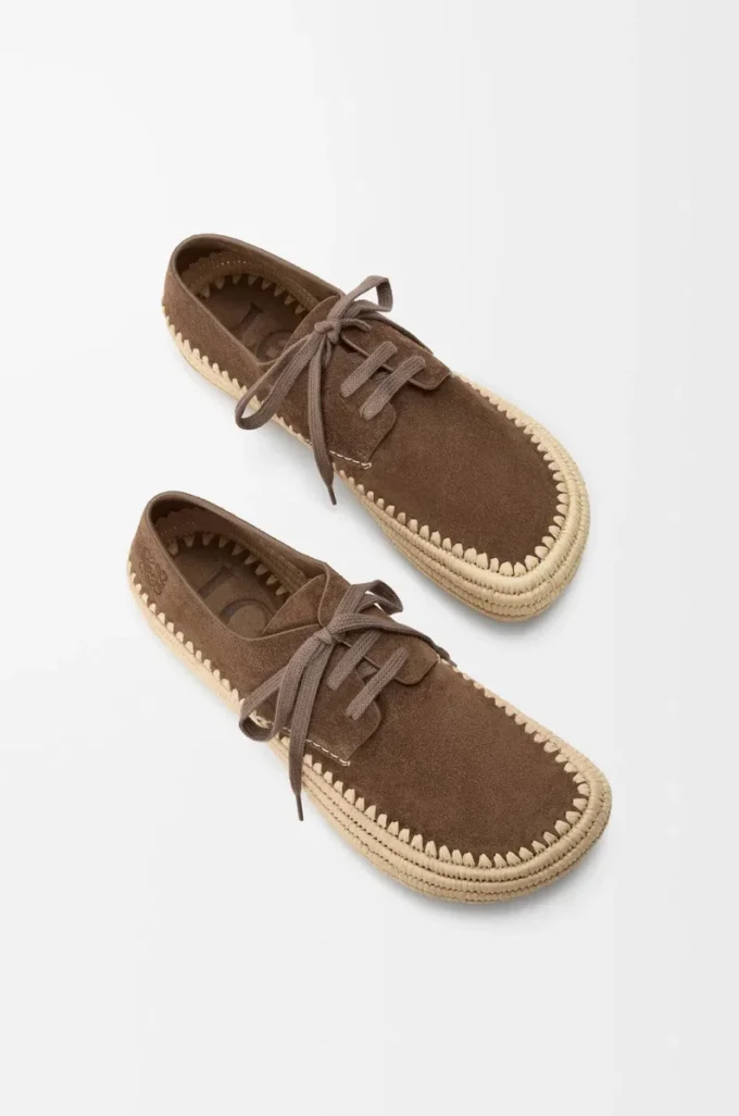 Rio lace-up in suede and raffia Taupe