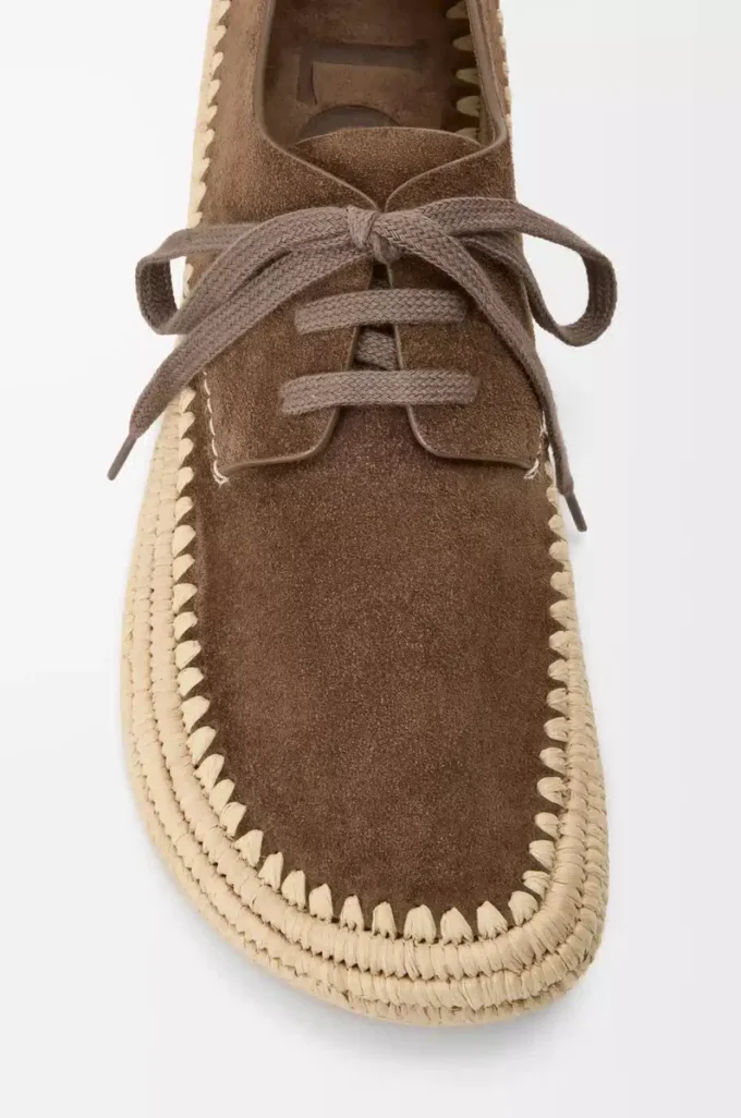 Rio lace-up in suede and raffia Taupe