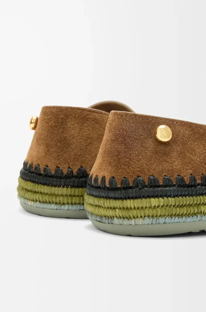 Rio slipper in suede and raffia Brown