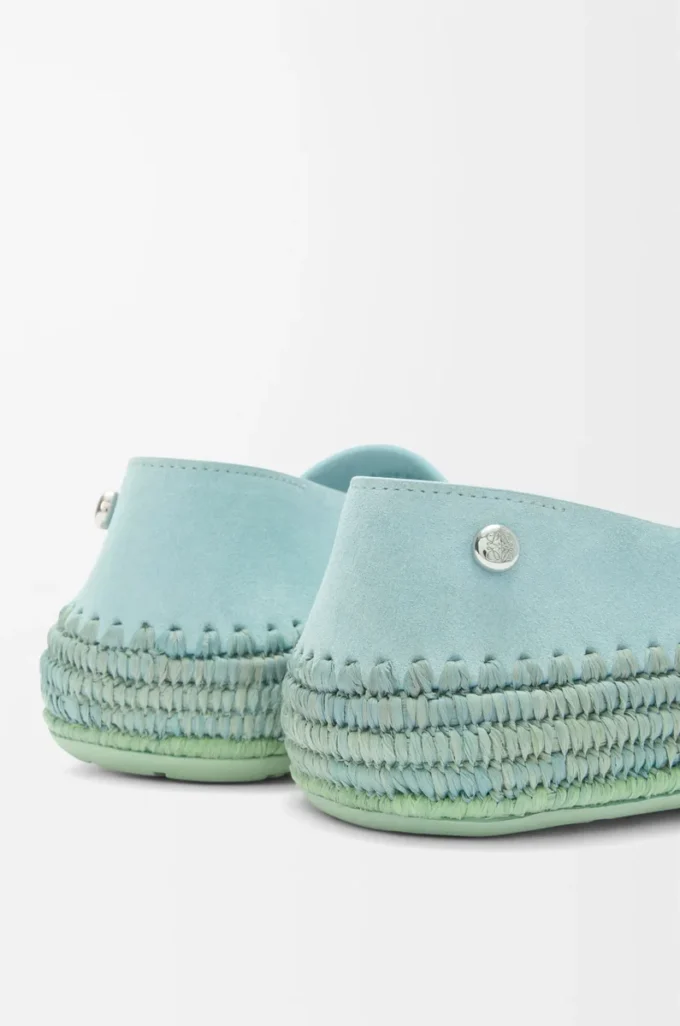 Rio slipper in suede and raffia Light Blue