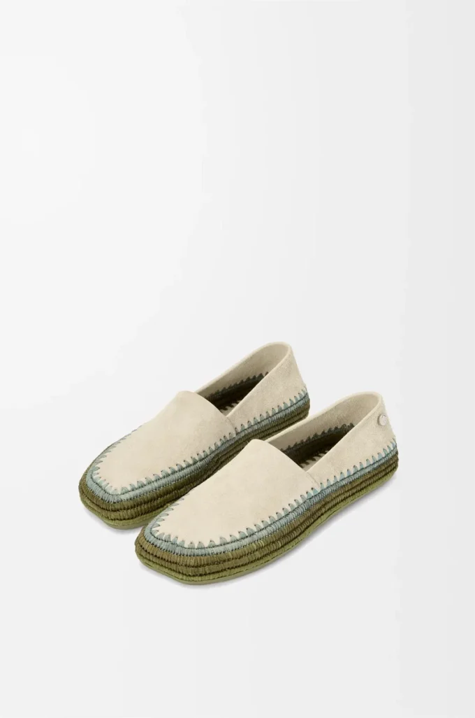 Rio slipper in suede and raffia Light Grey