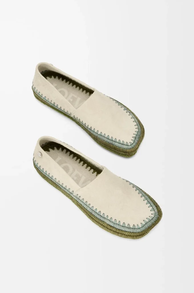 Rio slipper in suede and raffia Light Grey