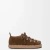 Rivet lace-up in suede calfskin Brown