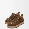 Rivet lace-up in suede calfskin Brown