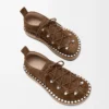 Rivet lace-up in suede calfskin Brown