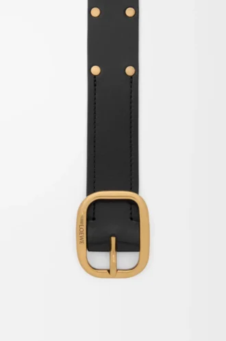 Rounded soft belt in classic calfskin Black/Gold