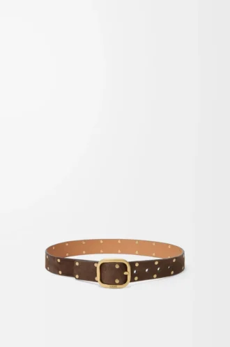Rounded soft belt in suede calfskin Wood/Vintage Gold