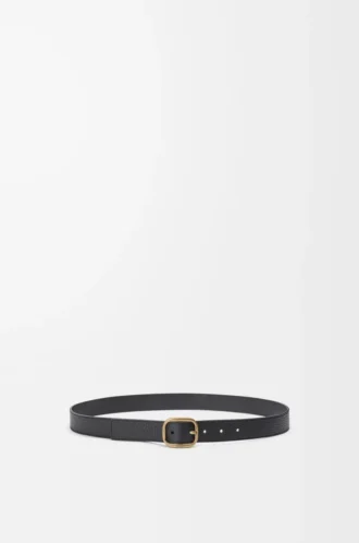 Rounded soft belt in supple grained calfskin Black/Gold