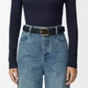 Rounded soft woven belt in calfskin Black/Gold