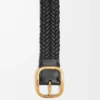 Rounded soft woven belt in calfskin Black/Gold