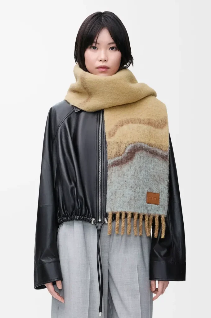 Scarf in alpaca and wool blend Camel/Multicolor