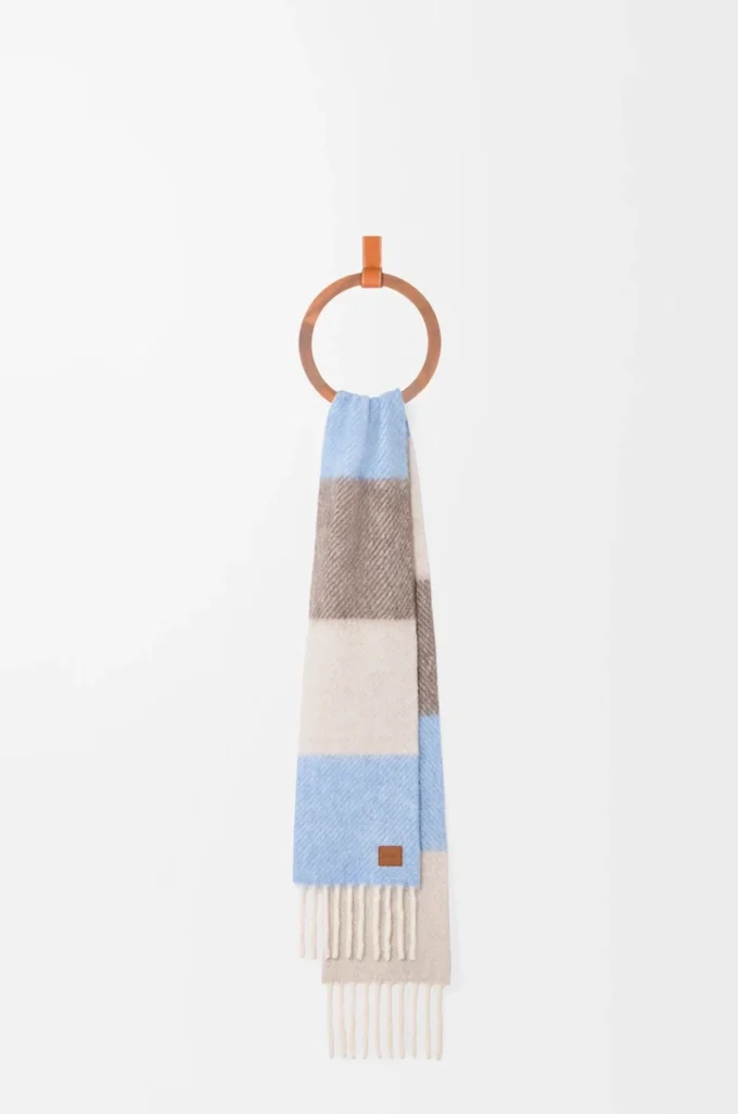 Scarf in alpaca and wool blend Light Blue/Sandstone/Brown