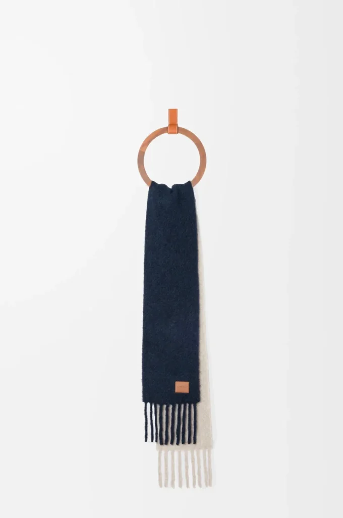 Scarf in alpaca and wool blend Navy Blue/Sandstone
