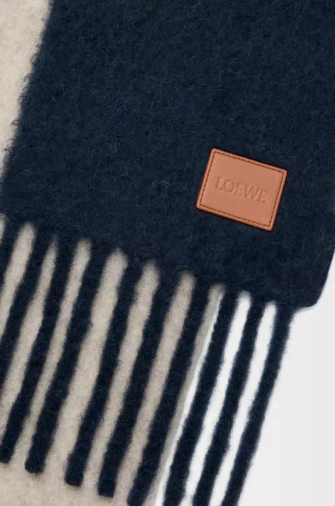 Scarf in alpaca and wool blend Navy Blue/Sandstone