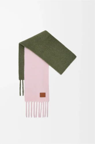 Scarf in alpaca and wool blend Soft Pink/Khaki Green